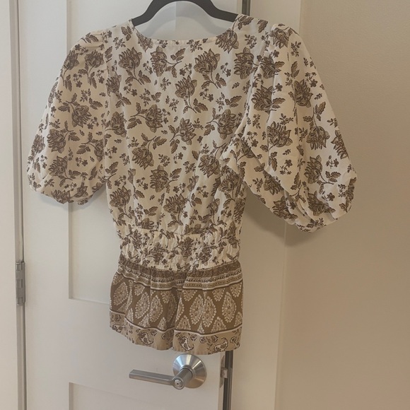 LOFT Floral Blouse - Cream and Brown (size XS) - Picture 4 of 5
